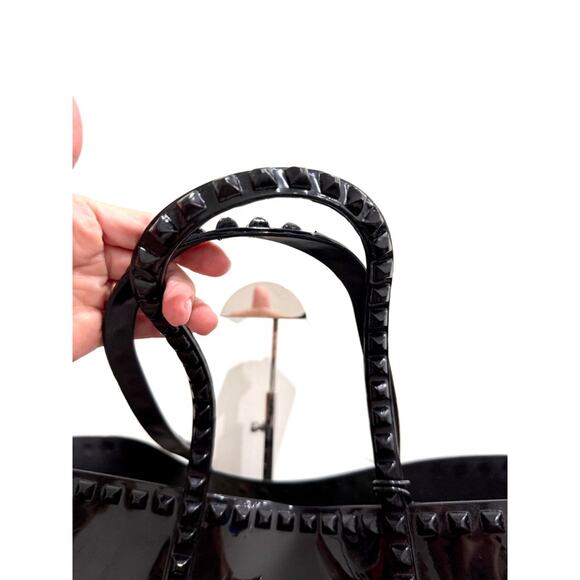 Carmen Sol Black Studded Double Handle Jelly Tote Handbag - Picture 6 of 10